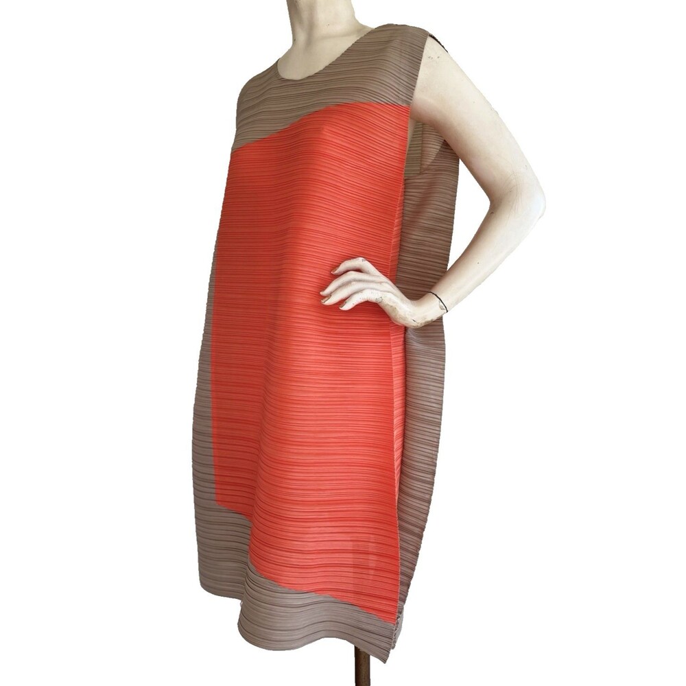 Pleated Dress Korea NWT Orange Brown Color Block Expandable Oversized Tunic OSFA